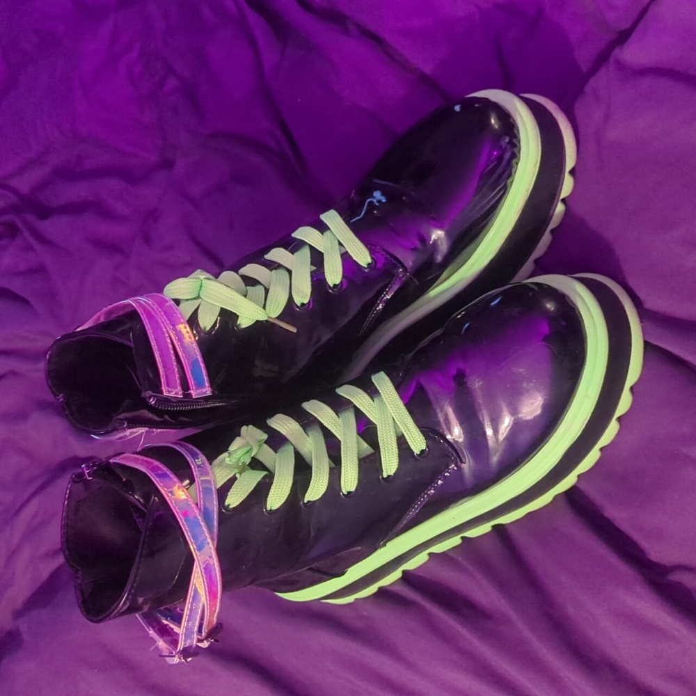 Neon green platform boots